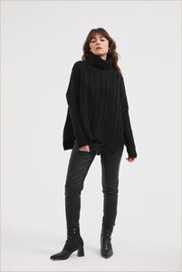 HIGH NECK CABLE KNIT SWEATER