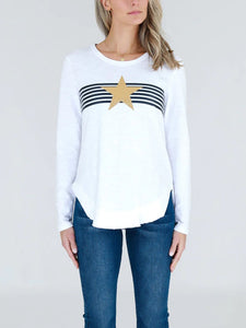 NORA GOLD STAR WITH STRIPES LS TEE